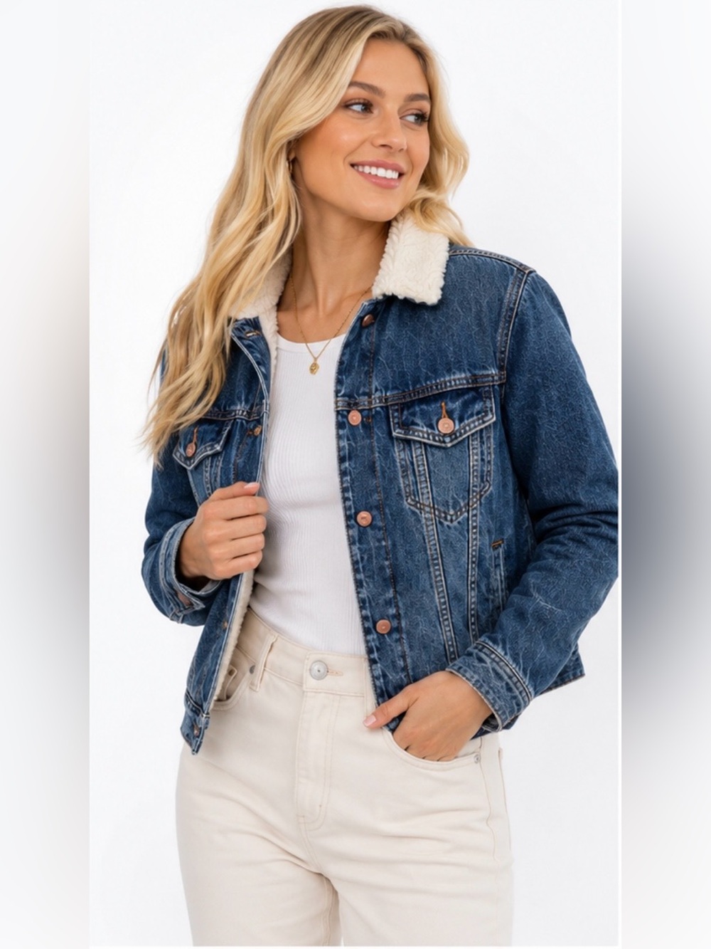 American Eagle Outfitters Shearling-Lined Denim Jacket Size S